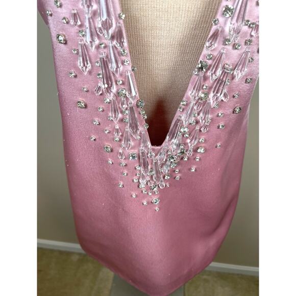 RETROFETE Maisy Crystal Embellished Plunging V Neckline Pink Mini Dress Size M - Picture 6 of 14
